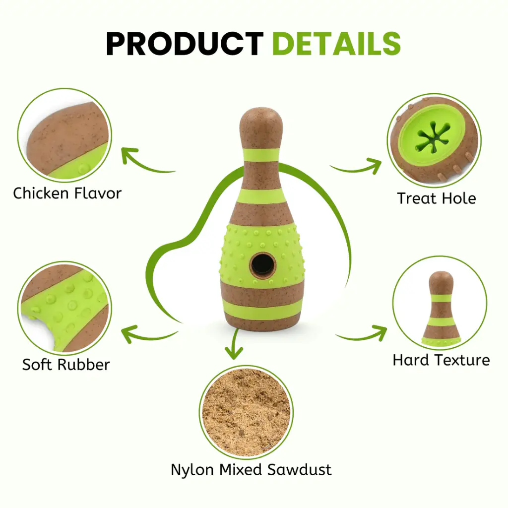 Pado Skittle Nylon and Wood TPR Dog Treat Toy 15.2x6.2x6.2 cm