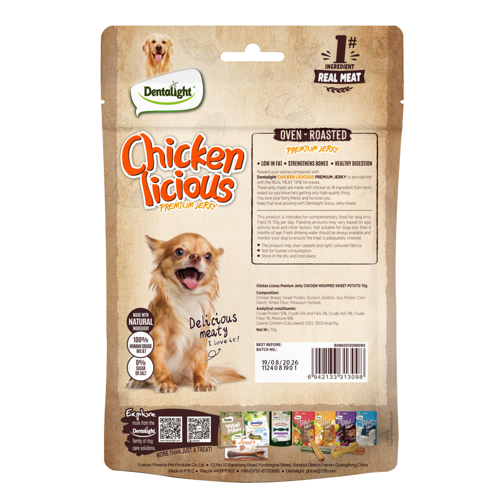 Dentalight Chicken Licious Jerky Treats For Dogs-Chicken Wrapped Sweet Potato 70g