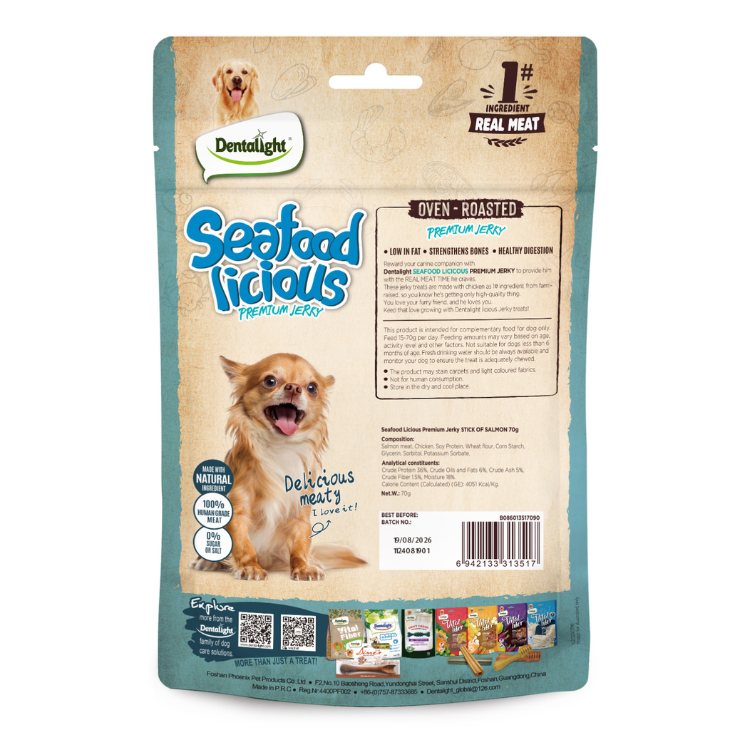 Dentalight Seafood Licious Jerky Treats For Dogs-Stick of Salmon 70g