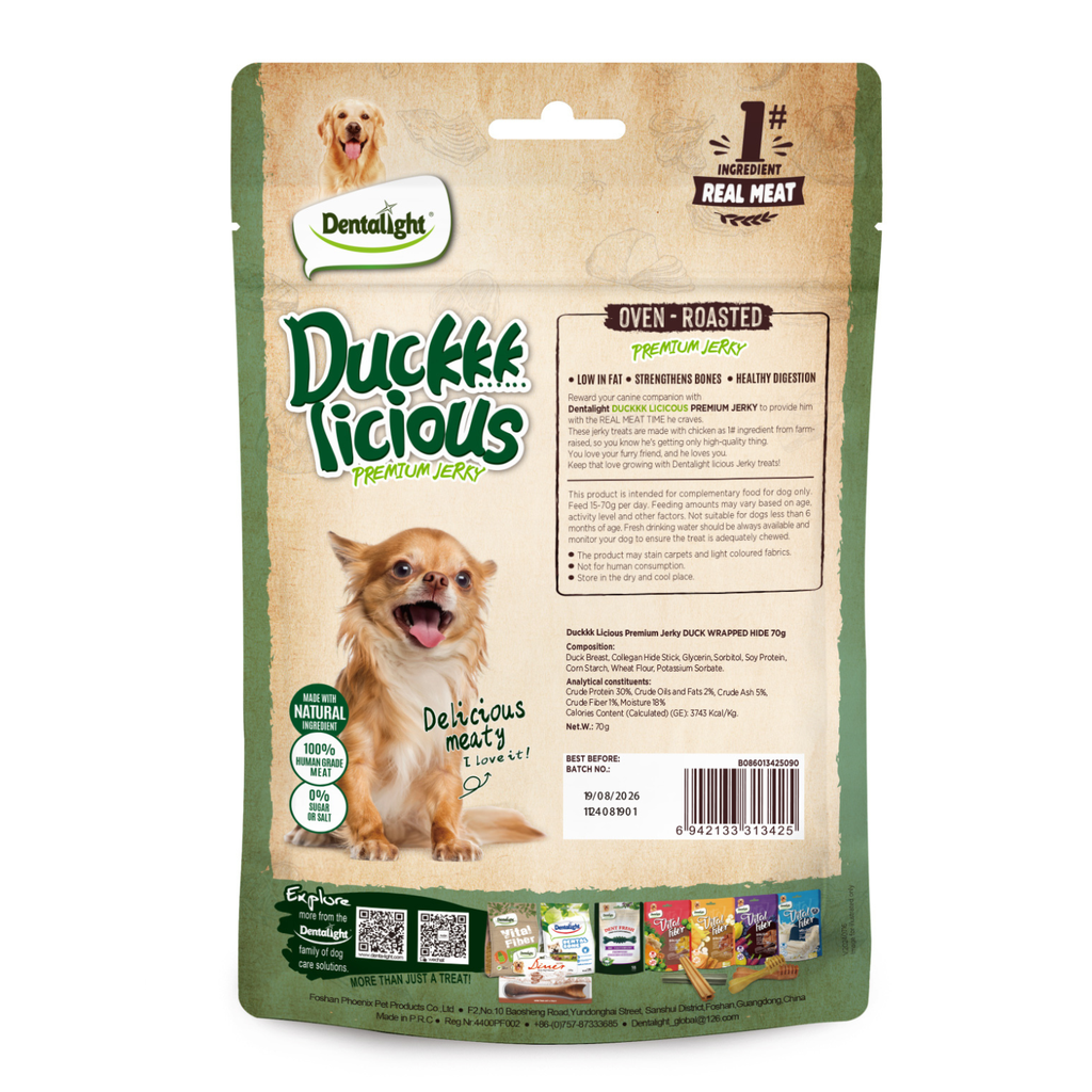 Dentalight Duckki Licious Jerky Treats For Dogs-Duck Wrapped Hide 70g