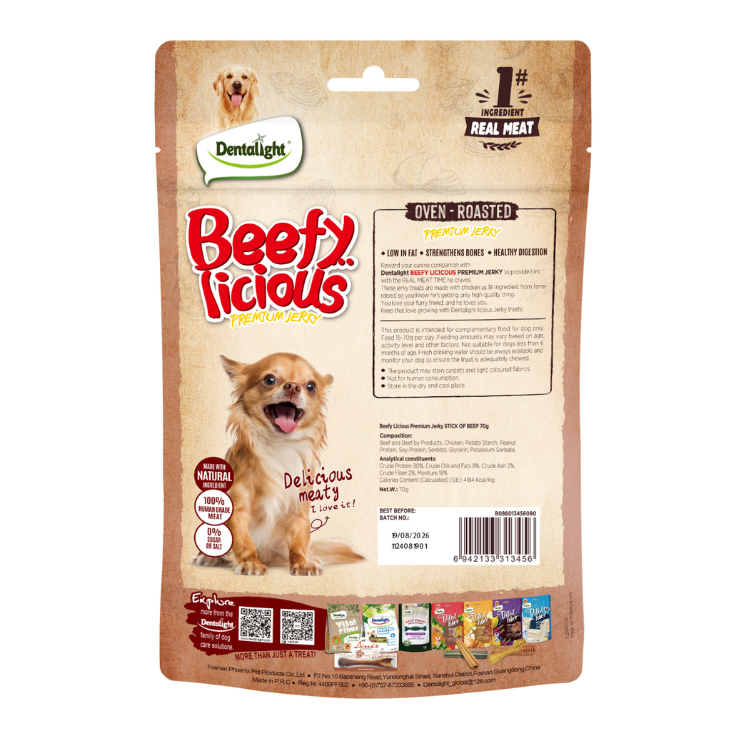 Dentalight Beefy Licious Jerky Treats For Dogs-Stick of Beef 70g