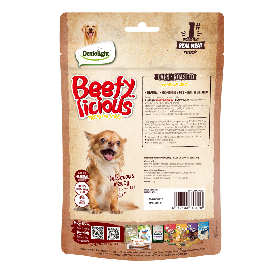 Dentalight Beefy Licious Jerky Treats For Dogs-Fillet of Wagyu Beef 70g