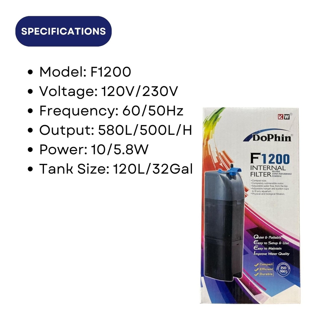 KW Zone Dophin Internal Filter[Model - FDF1200, Max Output - 710L/H]