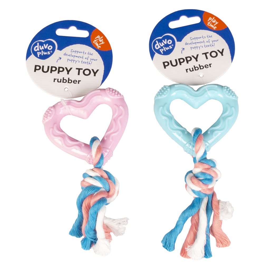 Duvo Puppy TPR Heart with cotton rope Mixed colors 14cm