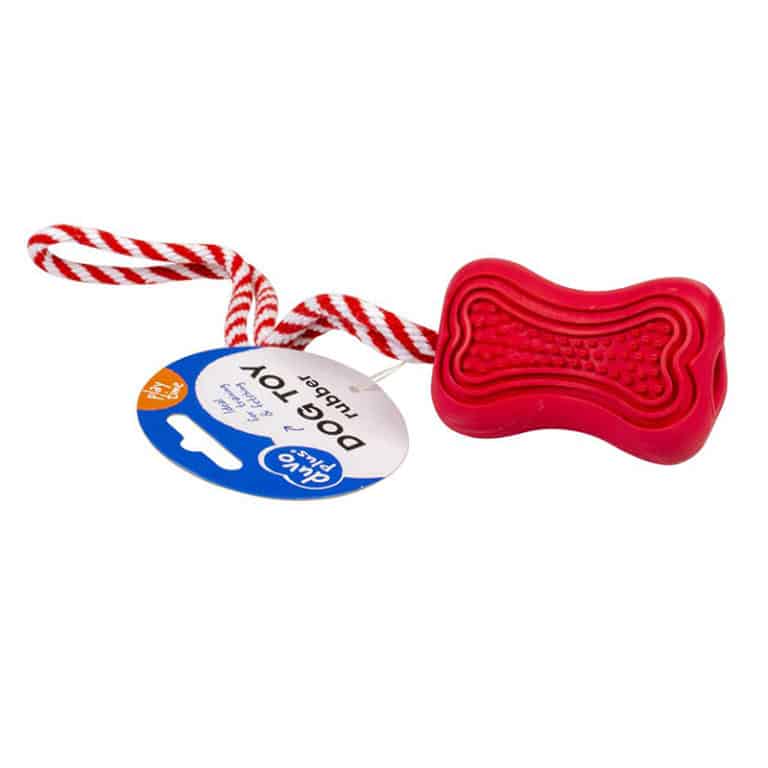 Duvo+ Rubber Dental Bone With Rope 36,5X6,5X6,5Cm Red