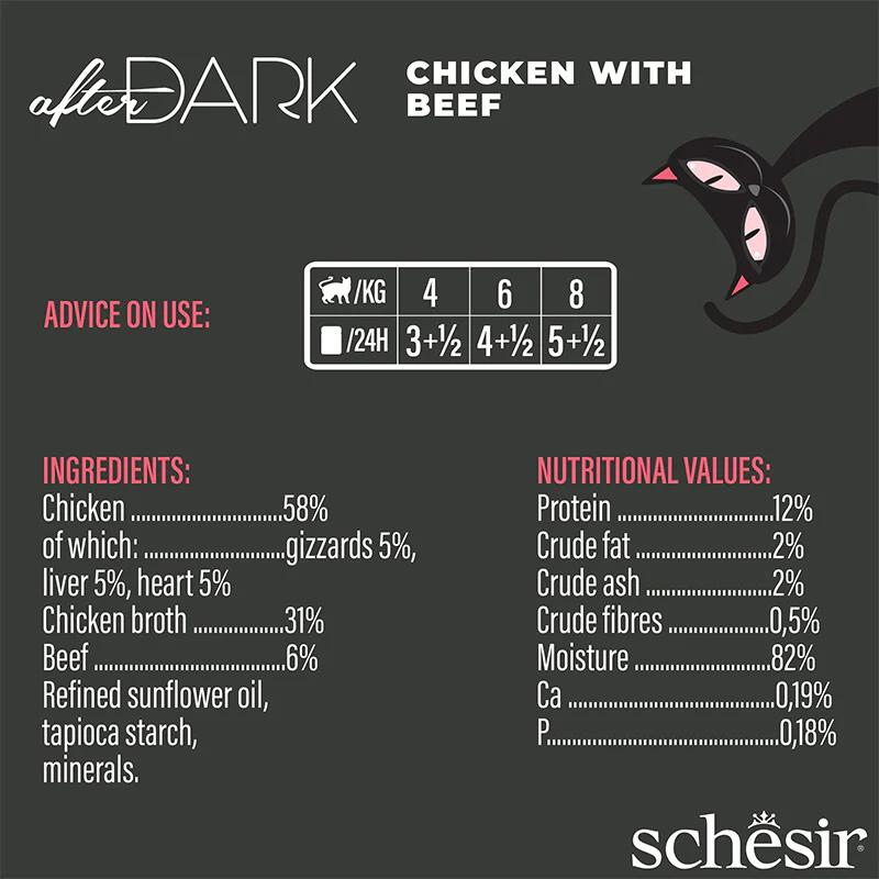 Schesir After Dark Wholefood In Broth For Cat - Chicken With Beef 80g (Min Order- 12 Cans)