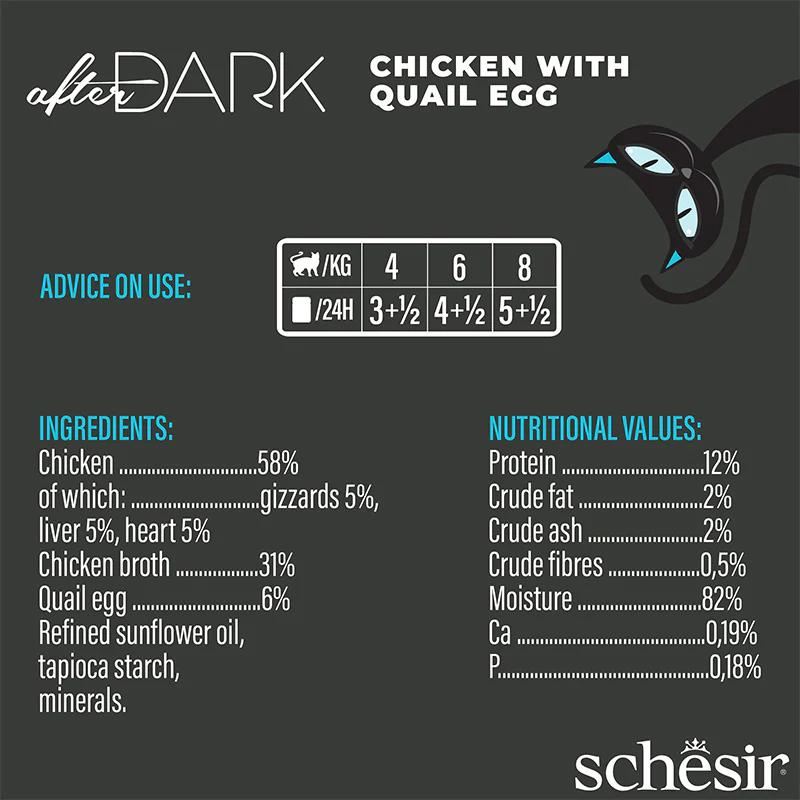 Schesir After Dark Wholefood In Broth For Cat - Chicken With Quail Egg 80g (Min Order- 12 Cans)