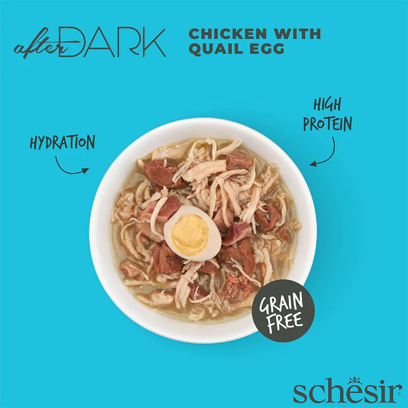 Schesir After Dark Wholefood In Broth For Cat - Chicken With Quail Egg 80g (Min Order- 12 Cans)