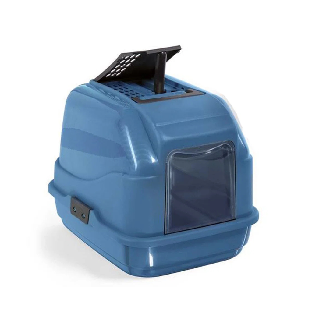 IMAC Easy Cat - Hooded Cat Toilets - Second Life Plastic - [Color - Blue / Grey, Dimension - 50 x 40 x 40cm]