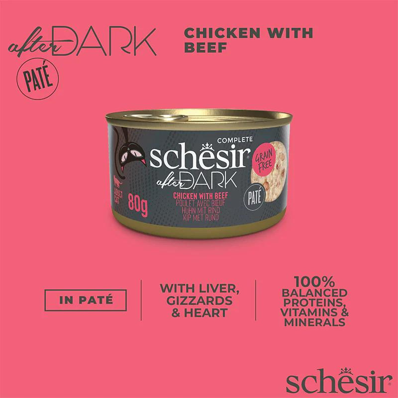 Schesir After Dark Patè For Cat - Chicken With Beef 80g (Min Order- 12 Cans)