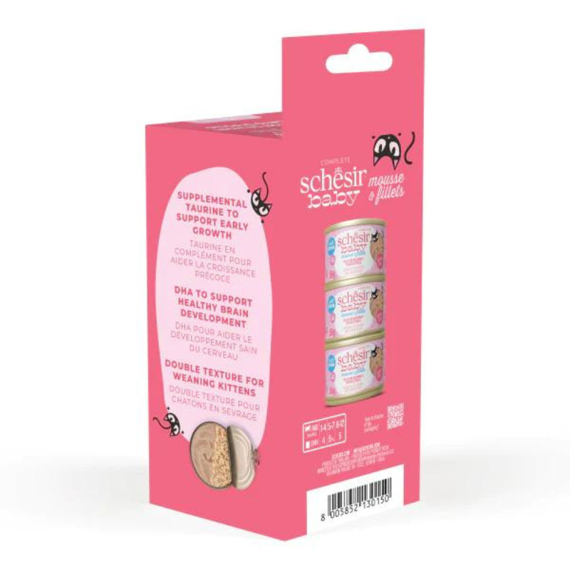 Schesir Baby Cat Can Multipack Mousse & Fillets - Chicken With Salmon & Chicken Liver 165g (3 Cans x55g)