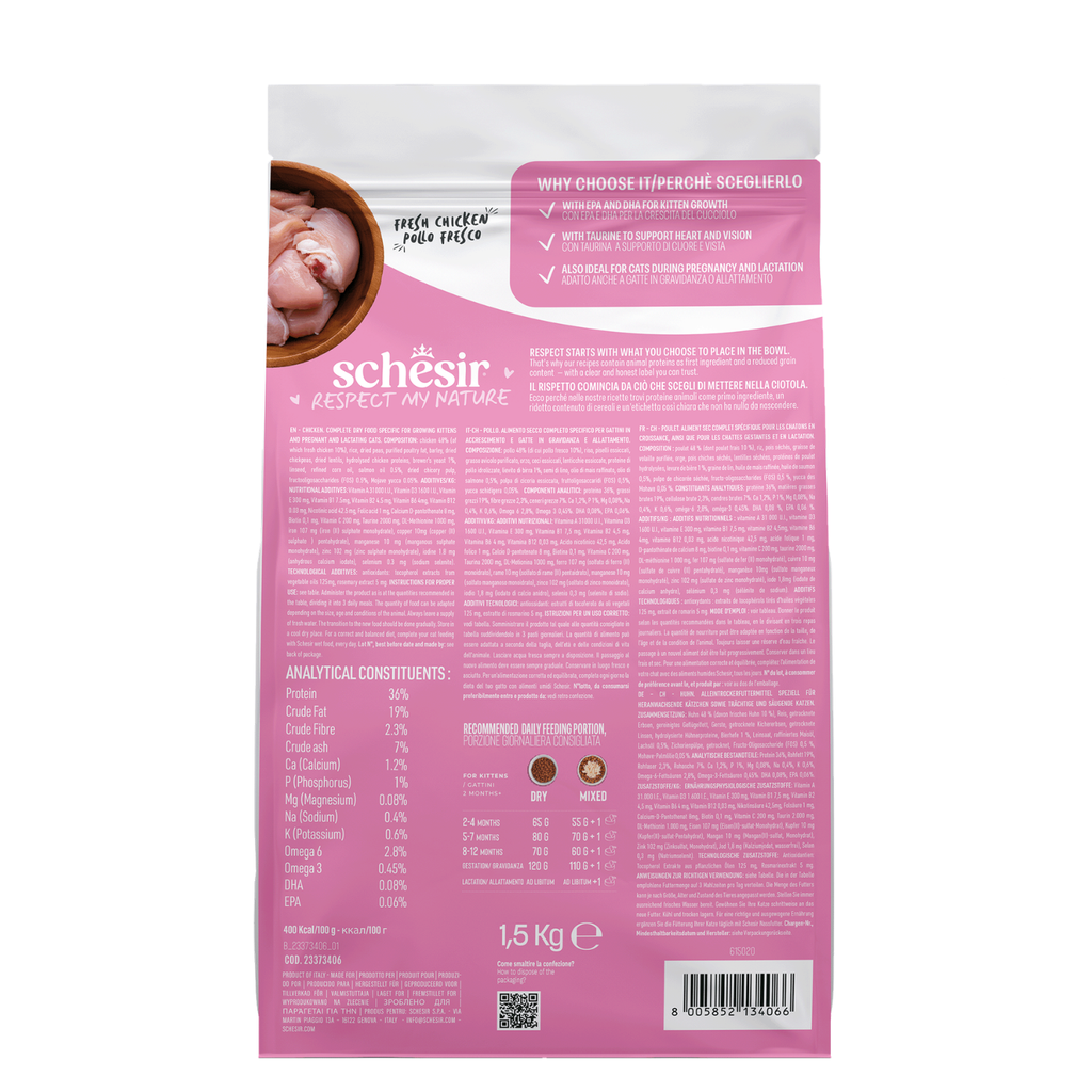 Schesir Monoprotein Kitten Dry Cat Food – Fresh Chicken-1.5kg