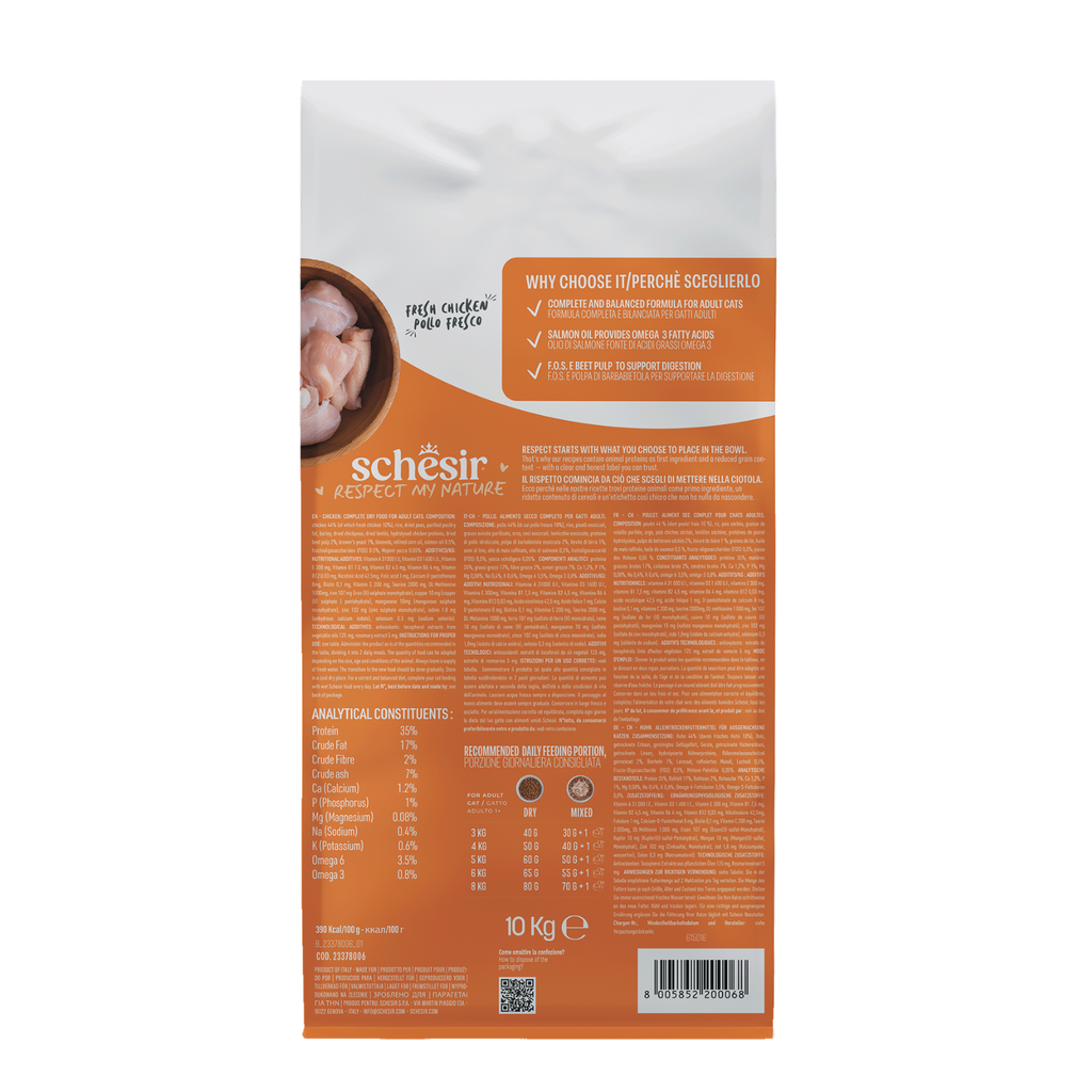 Schesir Monoprotein Adult Dry Cat Food – Fresh Chicken-10kg