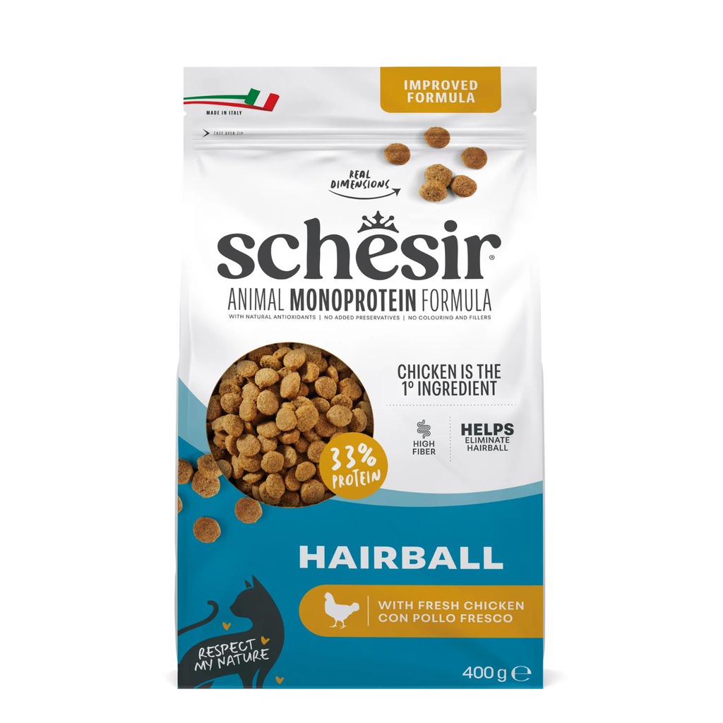 Schesir Monoprotein Adult Dry Cat Food –Hairball-Fresh Chicken-400g