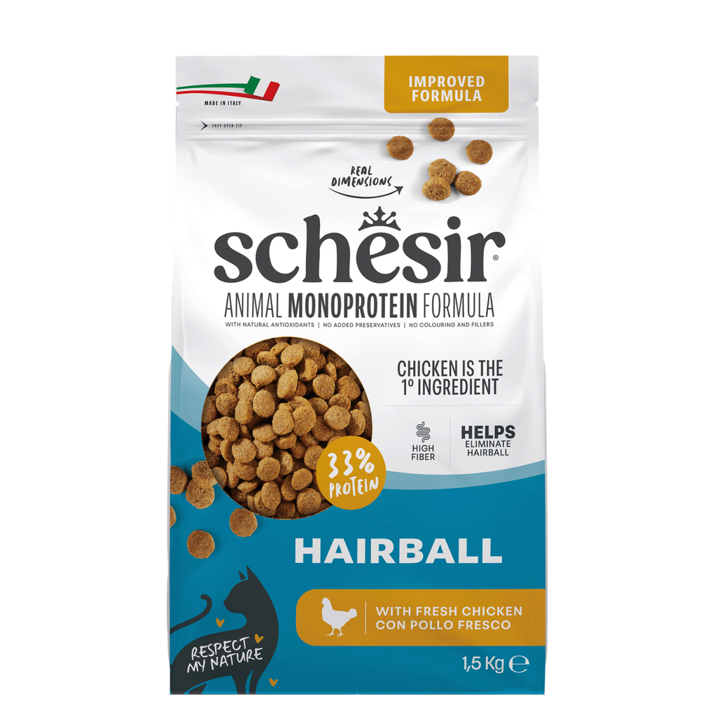 Schesir Monoprotein Adult Dry Cat Food – Hairball-Fresh Chicken-1.5kg