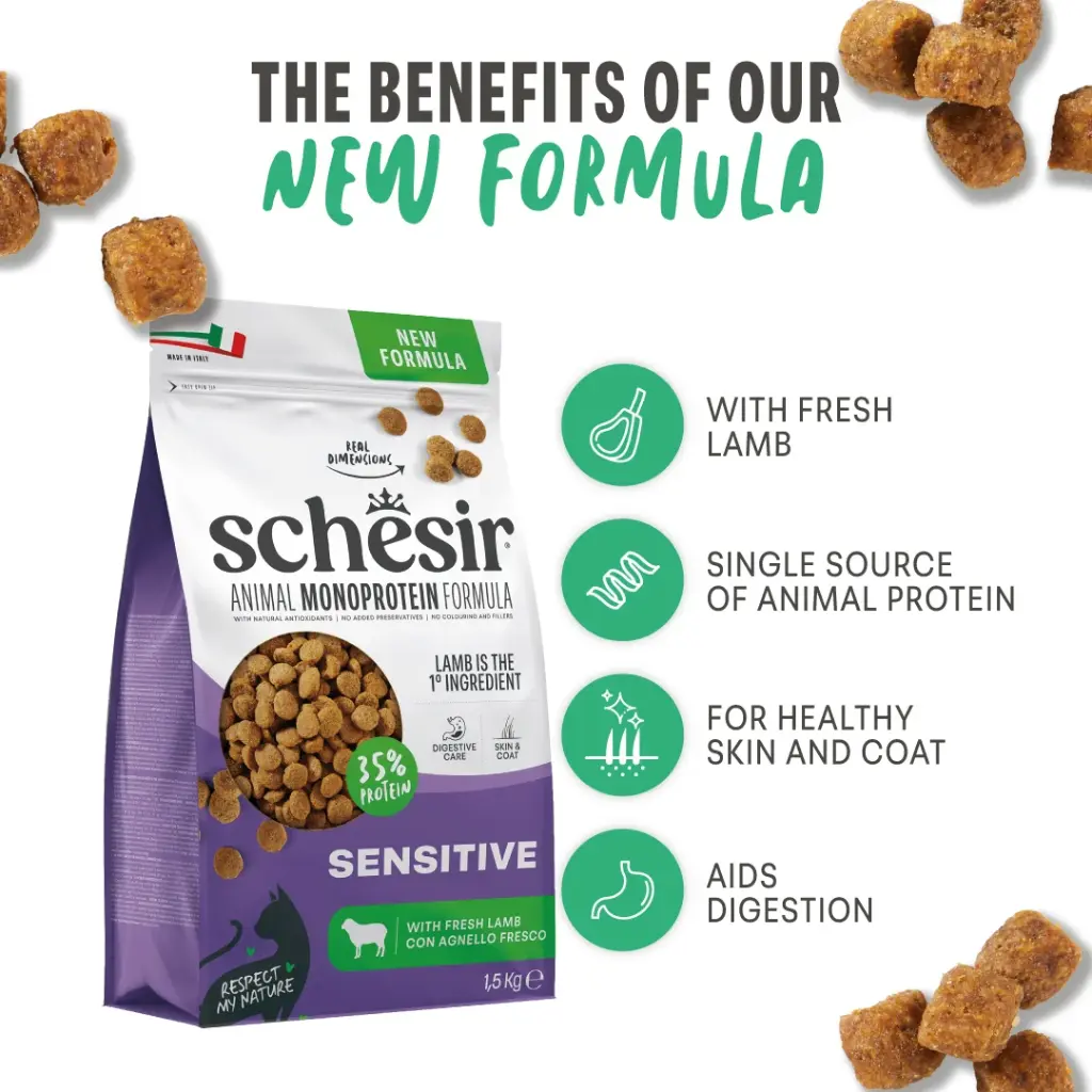 Schesir Monoprotein Adult Dry Cat Food – Sensitive-Fresh Lamb-400g