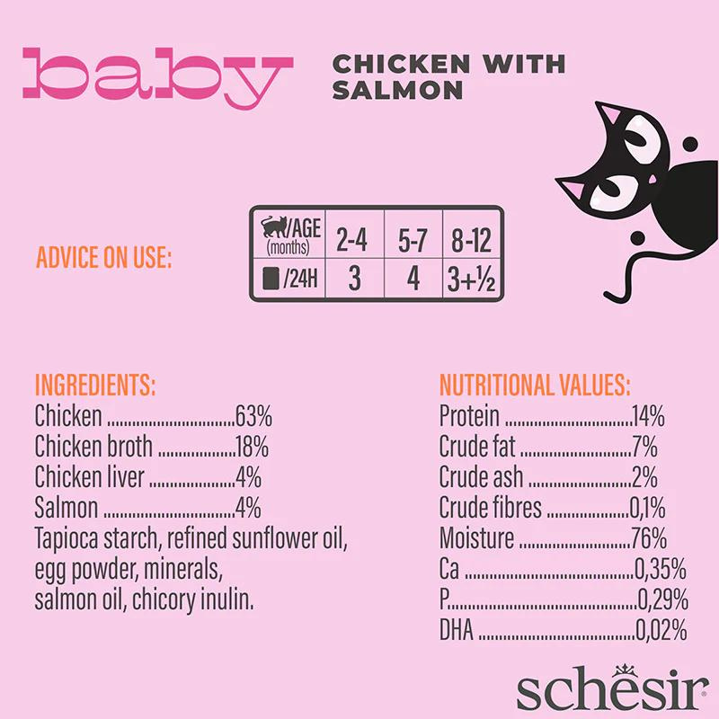 Schesir Baby Kitten Wholefood - Chicken With Salmon 70g (Min Order- 12 Cans)