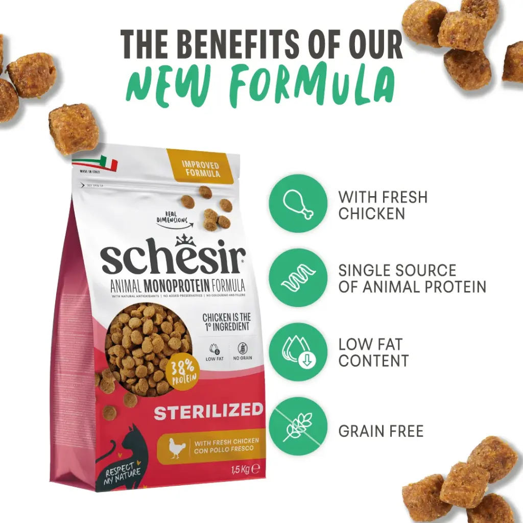 Schesir Monoprotein Adult Dry Cat Food –Sterilized-Fresh Chicken-10kg