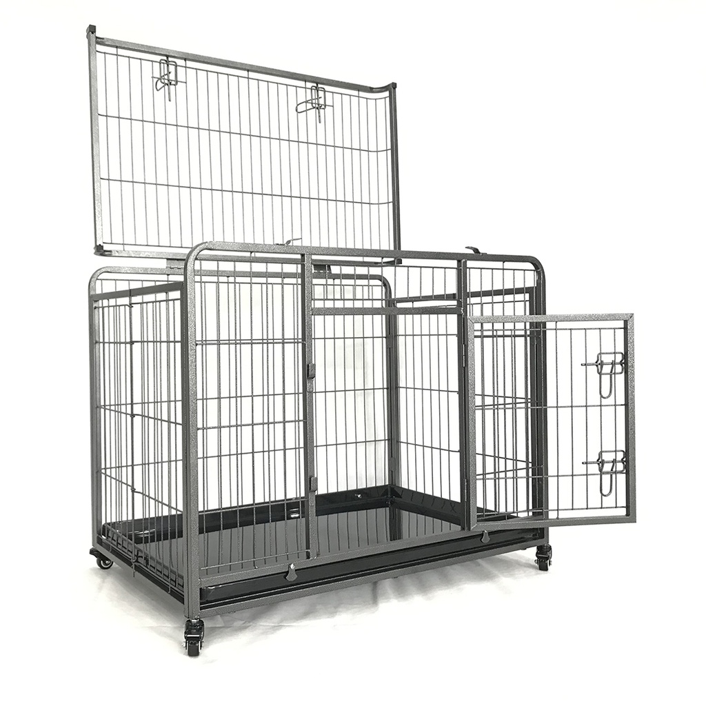 Duvo+ Heavy Duty Metal Dog Crate With Lockable Caster Wheels & Dual Access Doors - 79 x 53 x 61cm 
