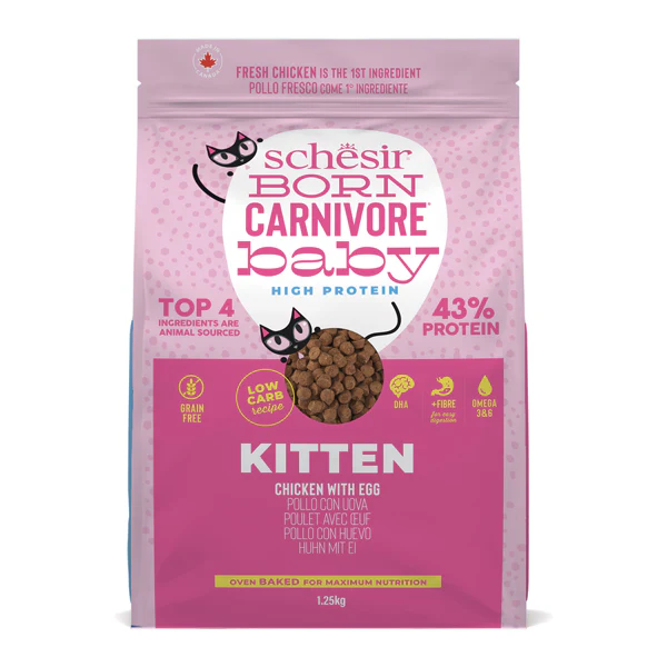 Schesir Born Carnivore Grain Free Oven Baked Dry Cat Chicken & Egg - Kitten 1.25kg - Buy 2 & Get 1 Free