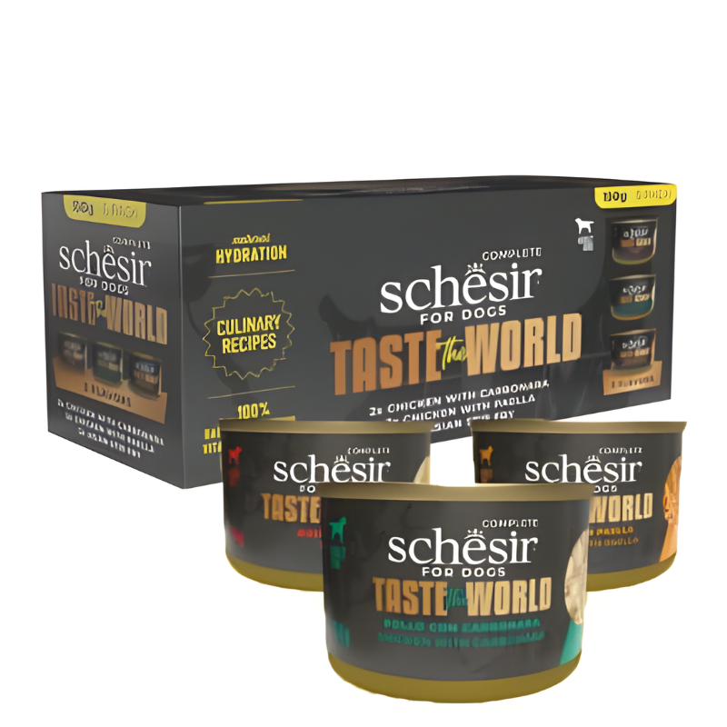 Schesir Taste The World Dog Wholefood Variety Pack 900g (6x150g) - 3 Flavors ( 2 Cans Each Flavor) Buy 2 Pack Get 1 Pack Free