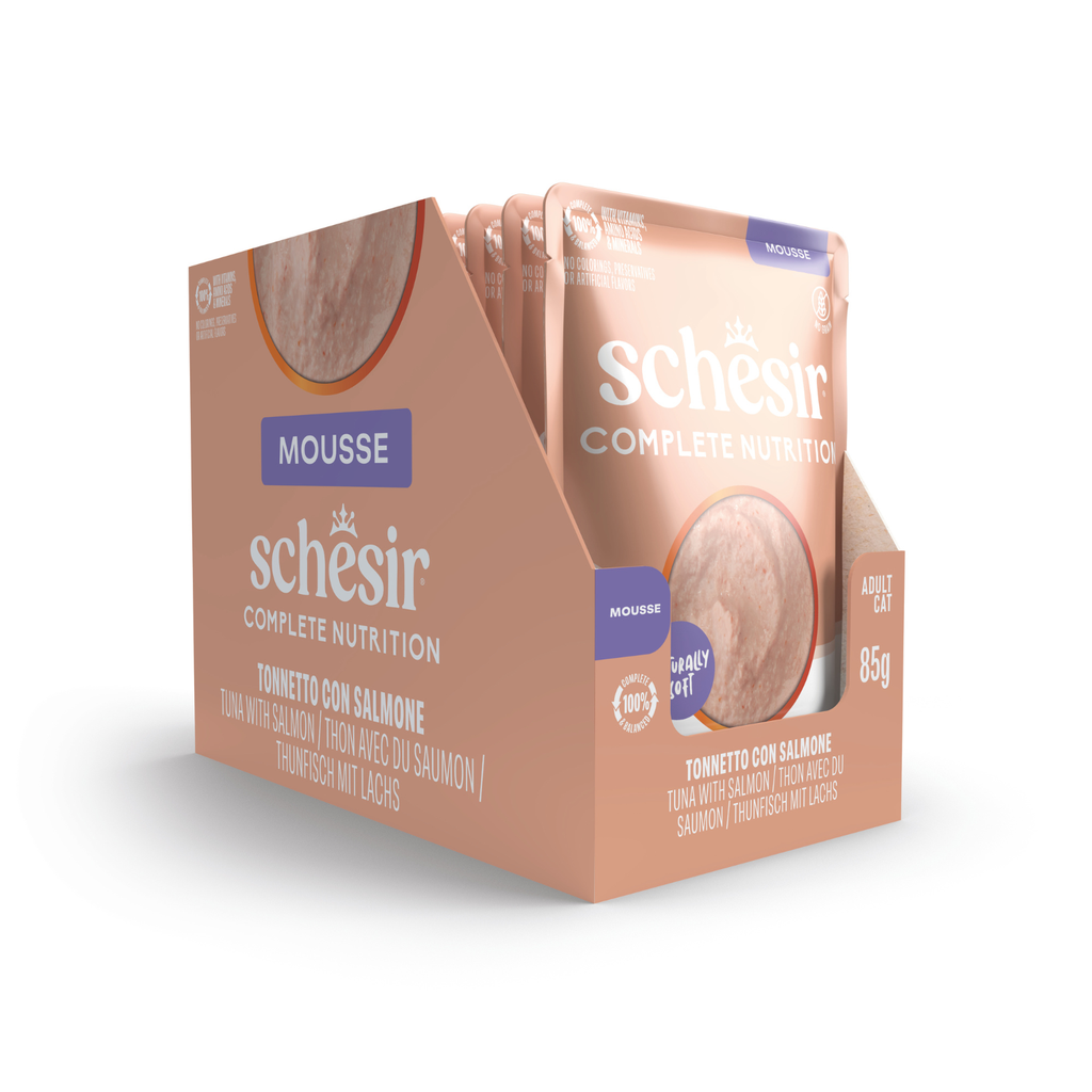 Schesir Complete & Balanced Nutrition Wet Cat Food in Mousse Pouch- Tuna With Salmon 85g [MOQ:12pcs] (New)