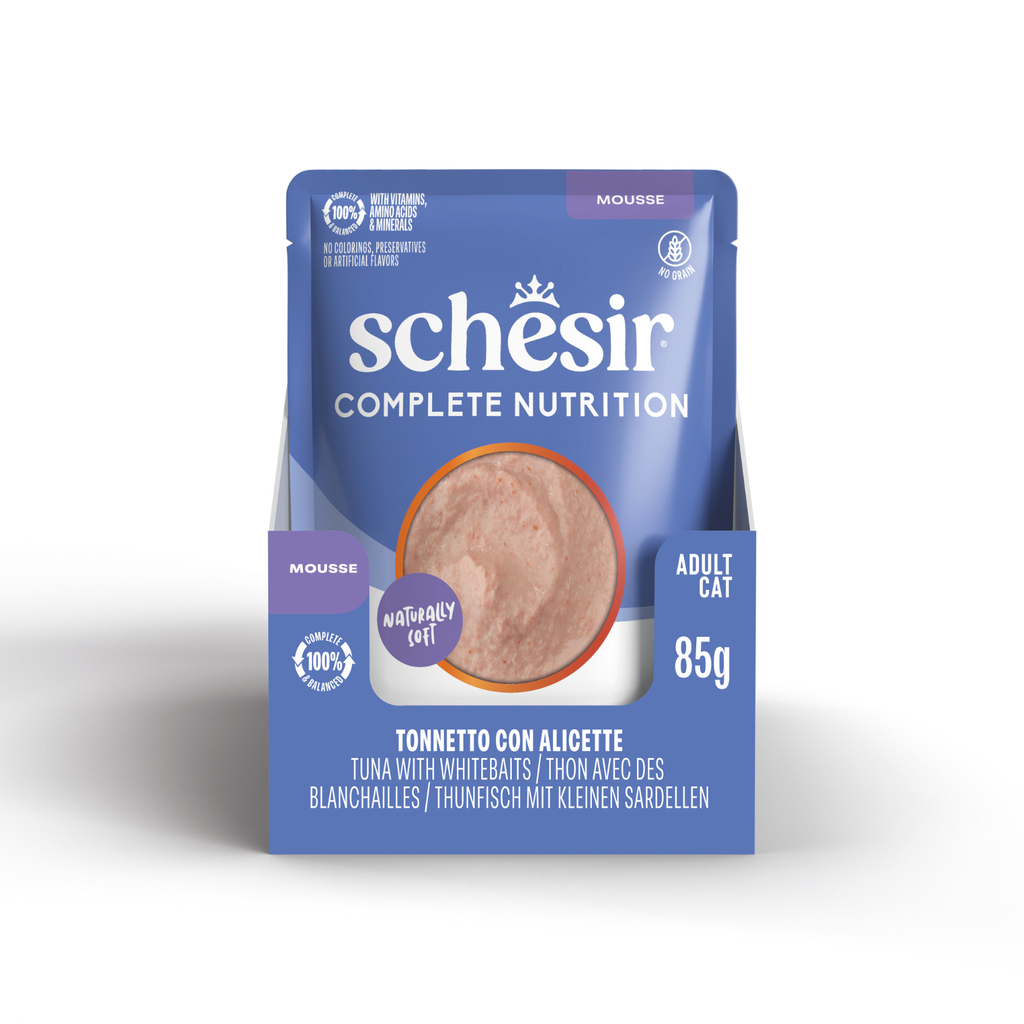 Schesir Complete & Balanced Nutrition Wet Cat Food in Mousse Pouch- Tuna With Whitebait 85g [MOQ:12pcs] 