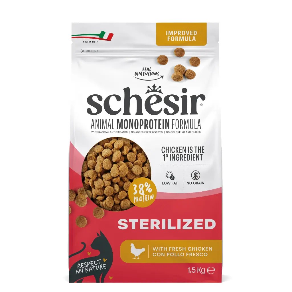 Schesir Monoprotein Adult Dry Cat Food –Sterilized-Fresh Chicken-1.5kg 