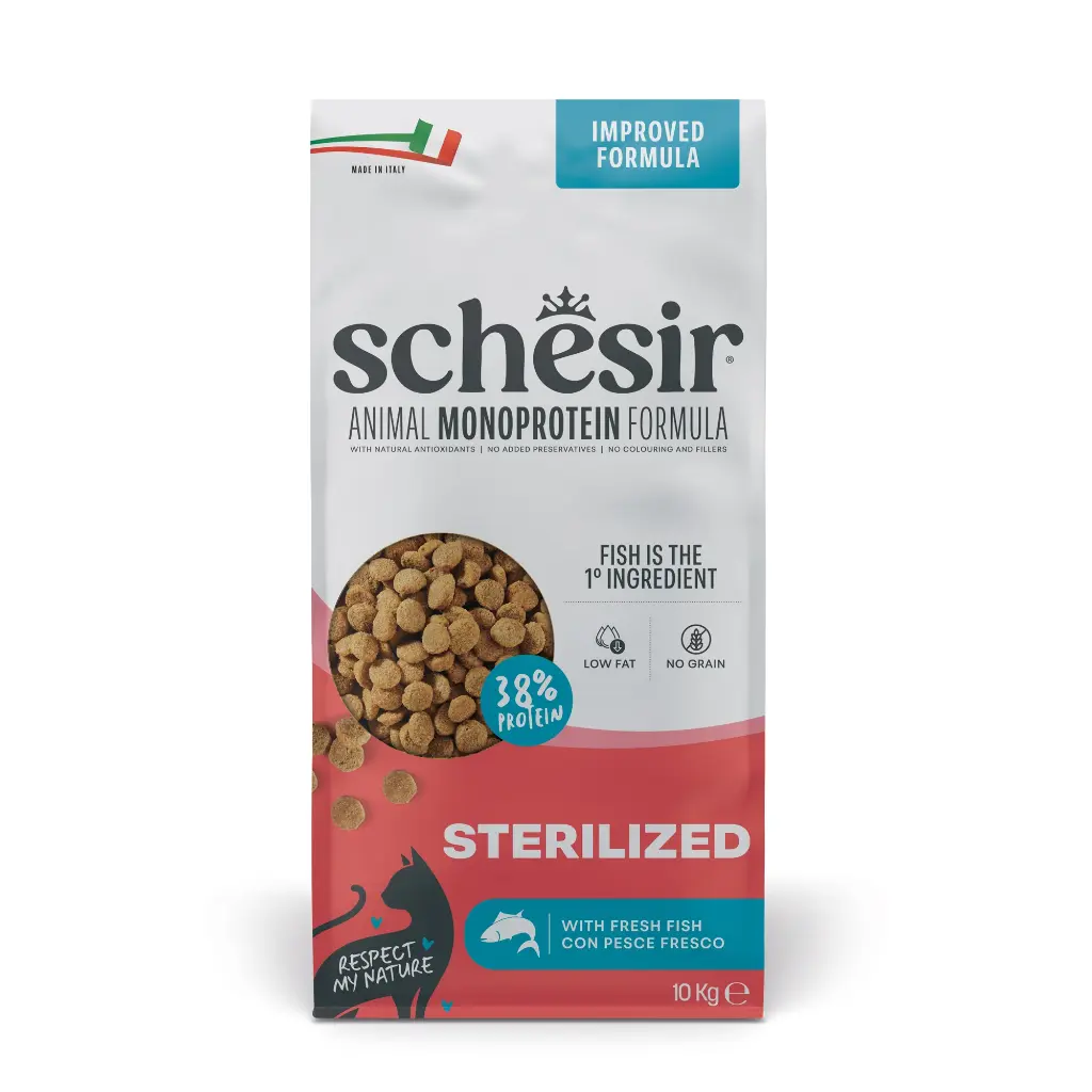 Schesir Monoprotein Adult Dry Cat Food –Sterilized-Fresh Fish-10kg 