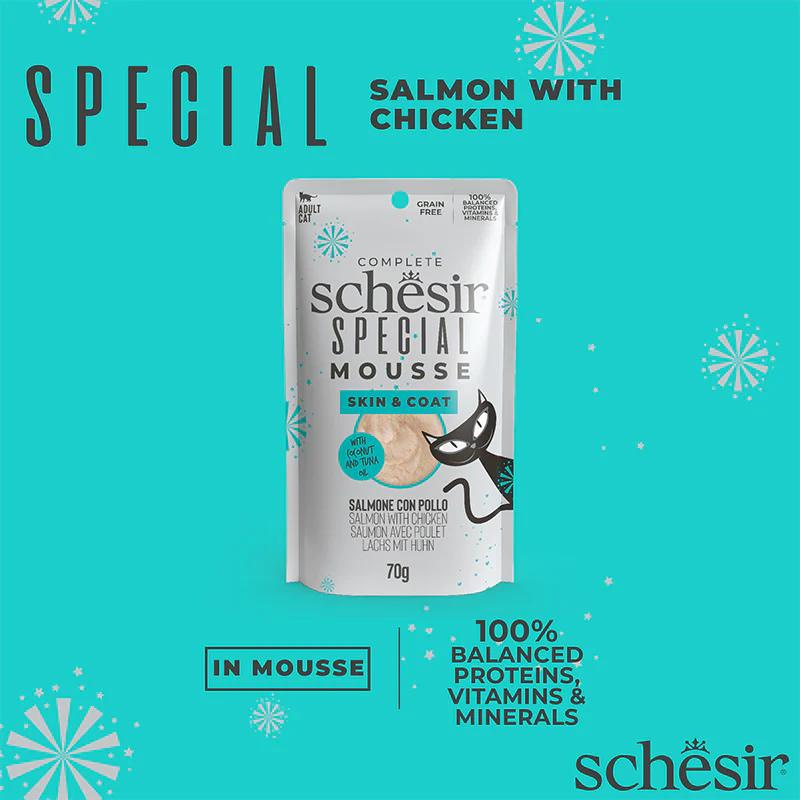 Schesir Special Mousse (Skin & Coat) For Cat - Salmon With Chicken 70g (Min Order- 12 Pouch)