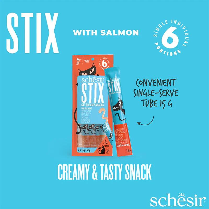 Schesir Stix Treat For Cat In Cream - Salmon 6x15g (Min Order- 12 Pack)