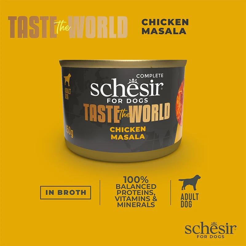 Schesir Taste The World Dog Wholefood - Chicken Masala 150g (Min Order-  8 Cans)