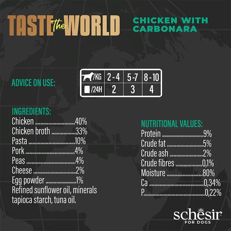 Schesir Taste The World Dog Wholefood - Chicken With Carbonara150g (Min Order- 8 Cans)