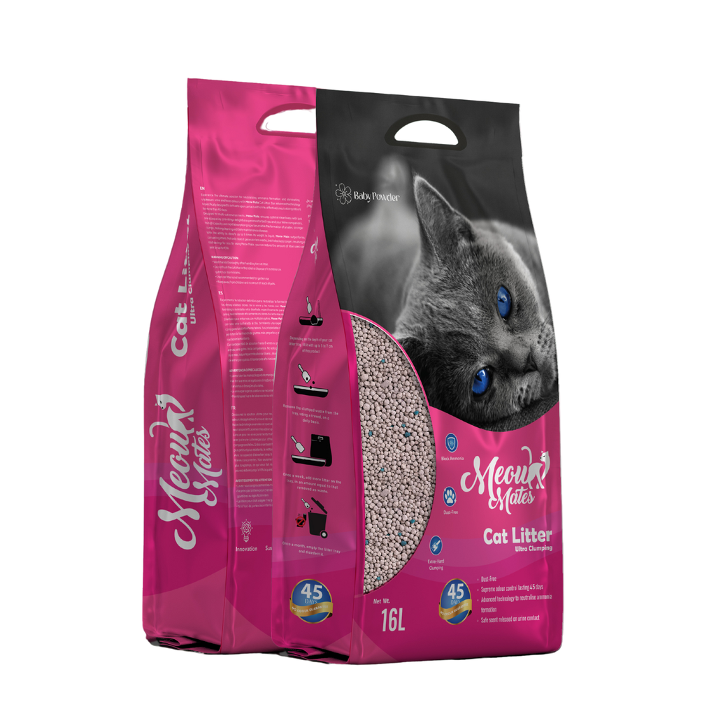 Meow Mates Bentonite Cat Litter - Baby Powder Scent 16L-10kg