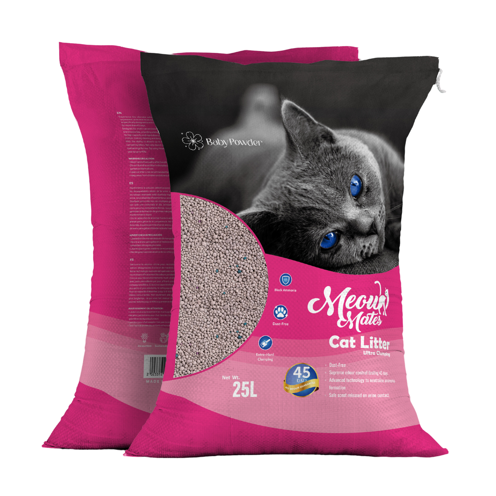 Meow Mates Bentonite Cat Litter - Baby Powder Scent 25L-20kg