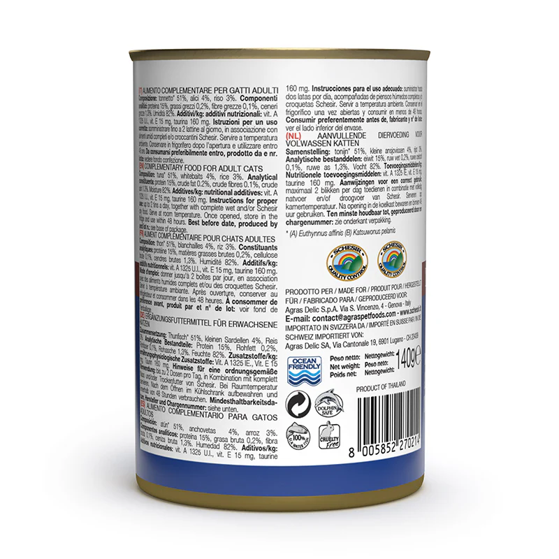 Schesir Cat Can-Wet Food Tuna with Whitebait - (Min Order 140g - 24pcs)[Weight - 140g]