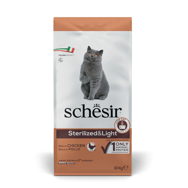 Schesir Dry food for adult cats with a single protein source - Sterilized & Light Rich in Chicken 10 kg