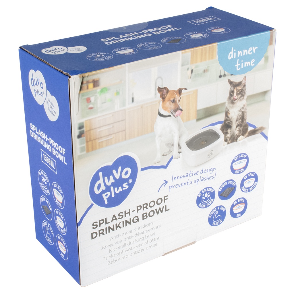 Duvo+ Splash-proof Drinking Bowl Square 1500ml - 21x20x8,5cm White/Grey