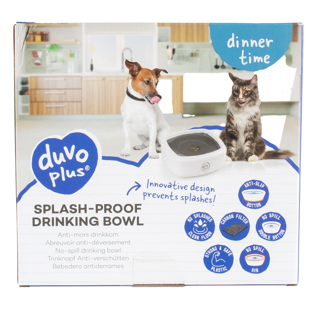 Duvo+ Splash-proof Drinking Bowl Square 1500ml - 21x20x8,5cm White/Grey