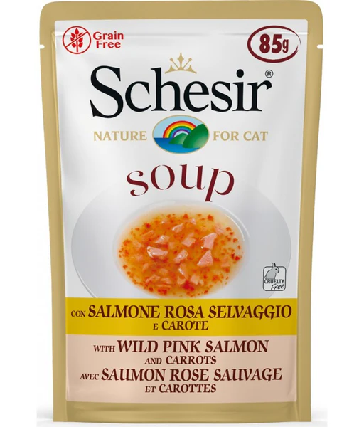 Schesir Cat Wet Soup-With Wild Pink Salmon and Carrots[Weight - 85g] (Min Order 85g - 20pcs)