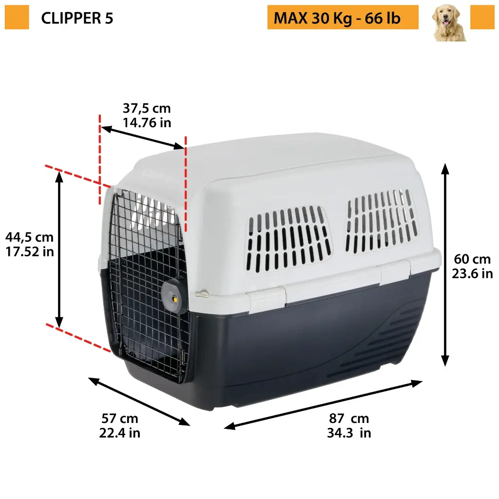 Ferplast Clipper 5 Carrier For Medium Or Large Dogs
87 x 57 x H 60 cm (IATA Approved)