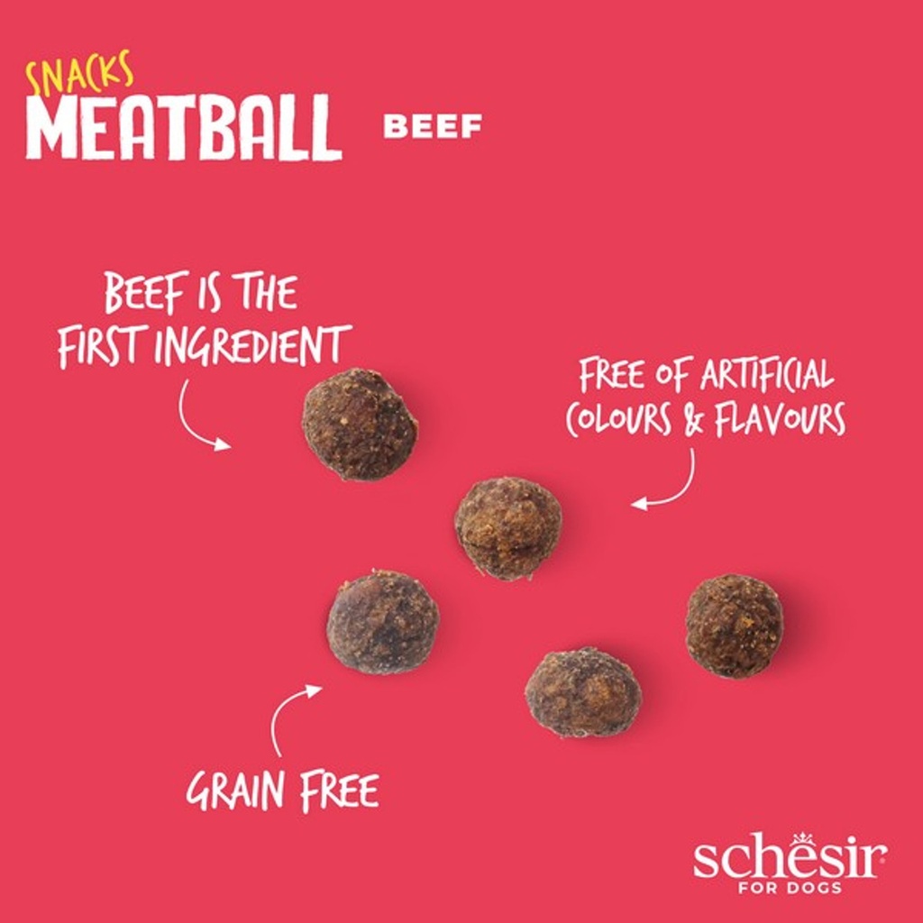 Schesir GF Dog Snacks Meat Balls 225g - Gently Baked Beef