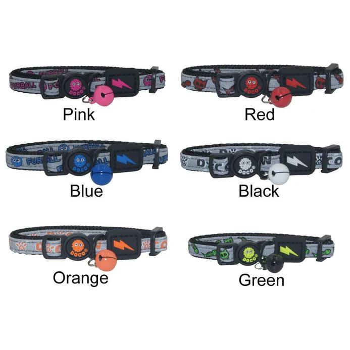 DOCO® Reflective Cat Collar  - Printed Pattern, 1.0 X 19-31cm(XS) Black