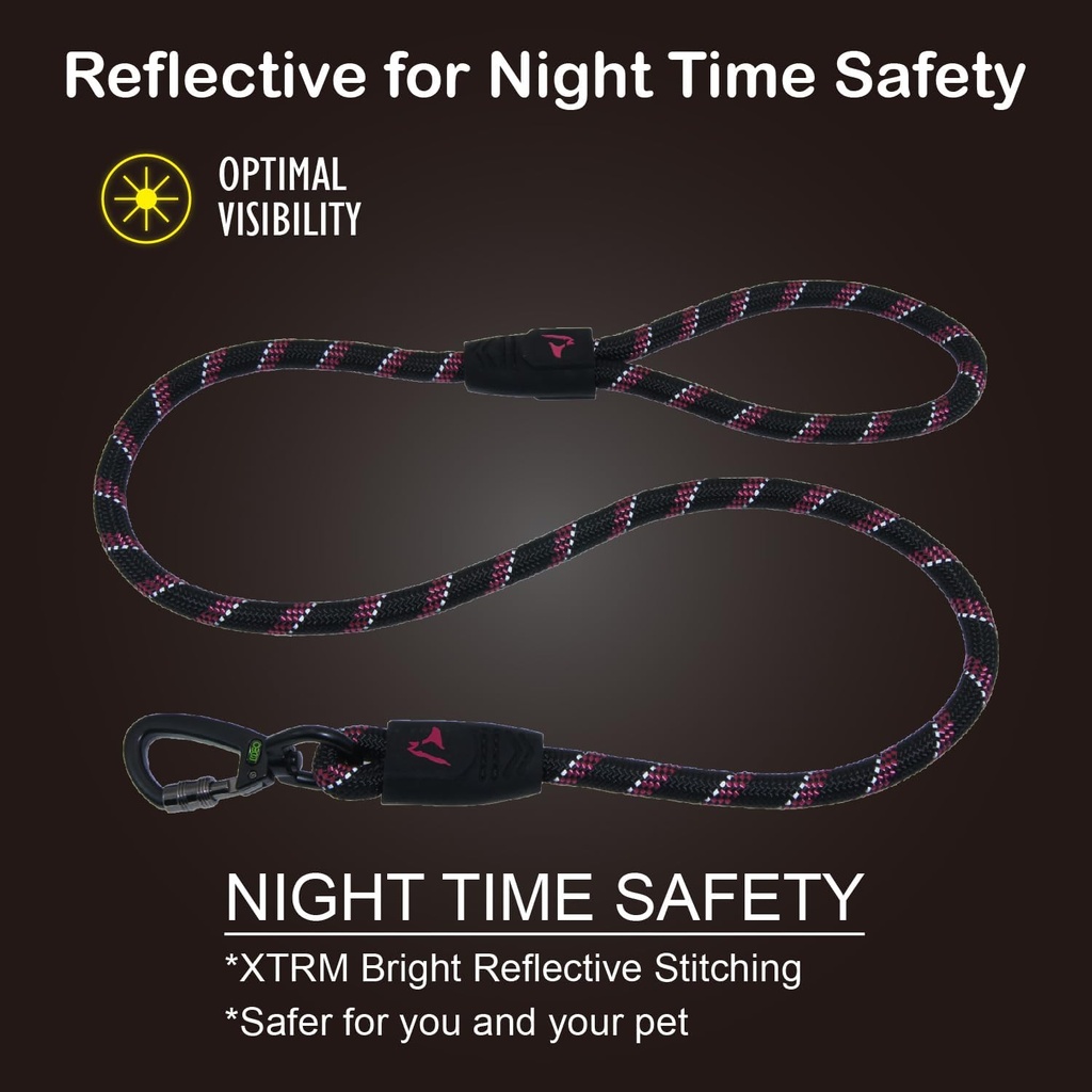 DOCO® Reflective Rope Leash W/ soft Rubber Handle Ver.5 - Click & Lock Snap Ø13mm x 150cm(L) Black