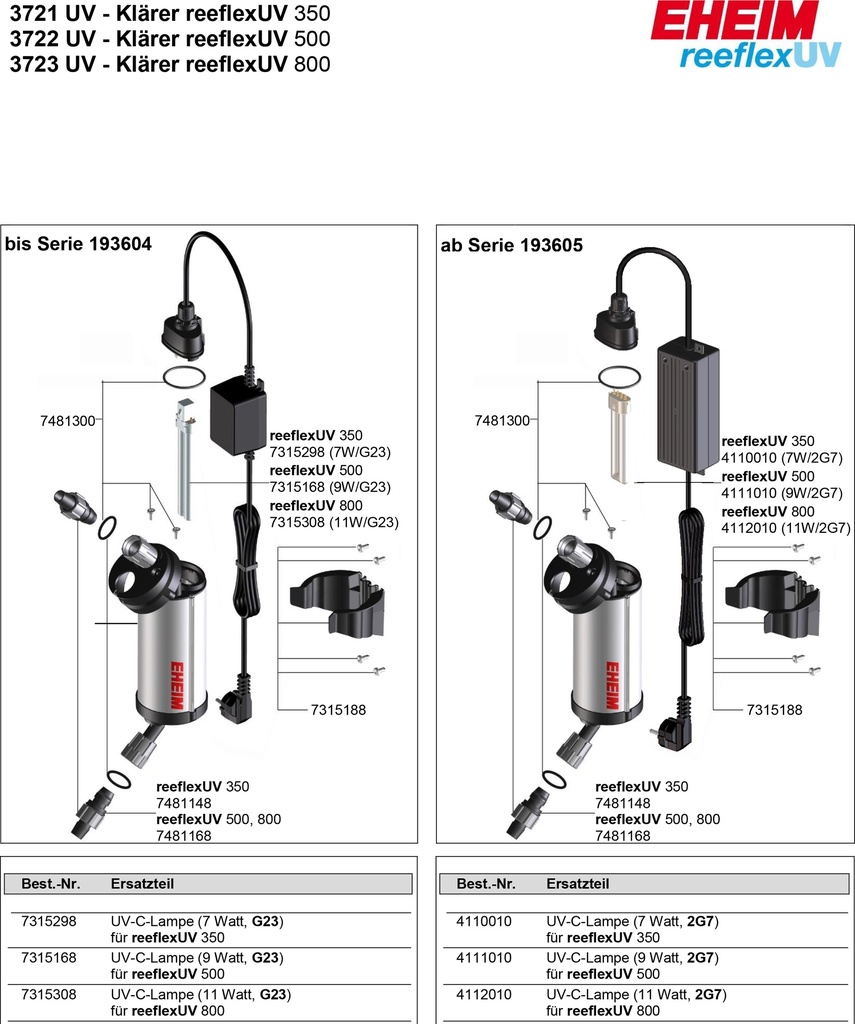 EHEIM UV-C-lamp 9W-2G7 f. reeflexUV 500