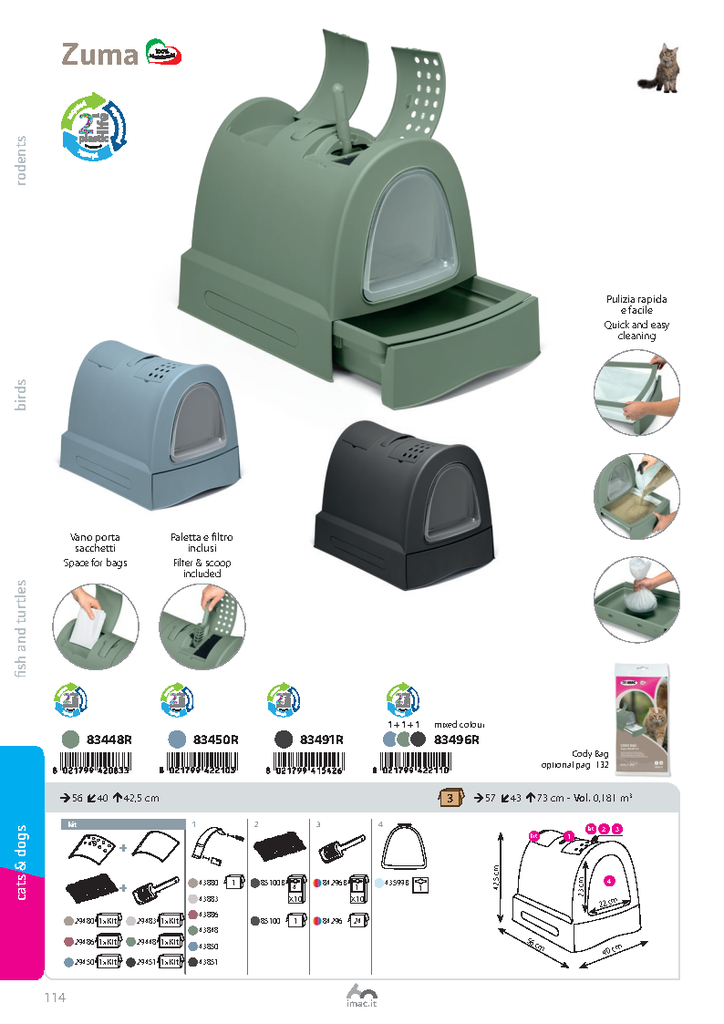 IMAC Zuma Litter Box For Cats - 40 x 56 x 42.5cm[Color - Blue,  Size - M]