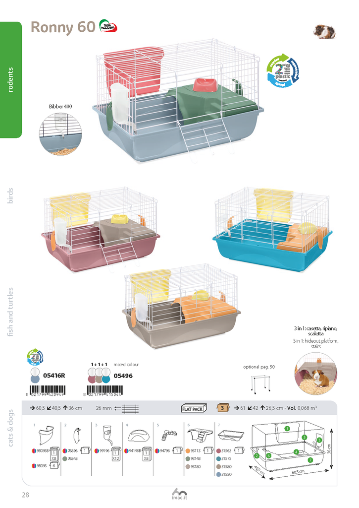 IMAC Ronny 60- 2nd Life - Cage for small pets 60.5x40.5x36cm