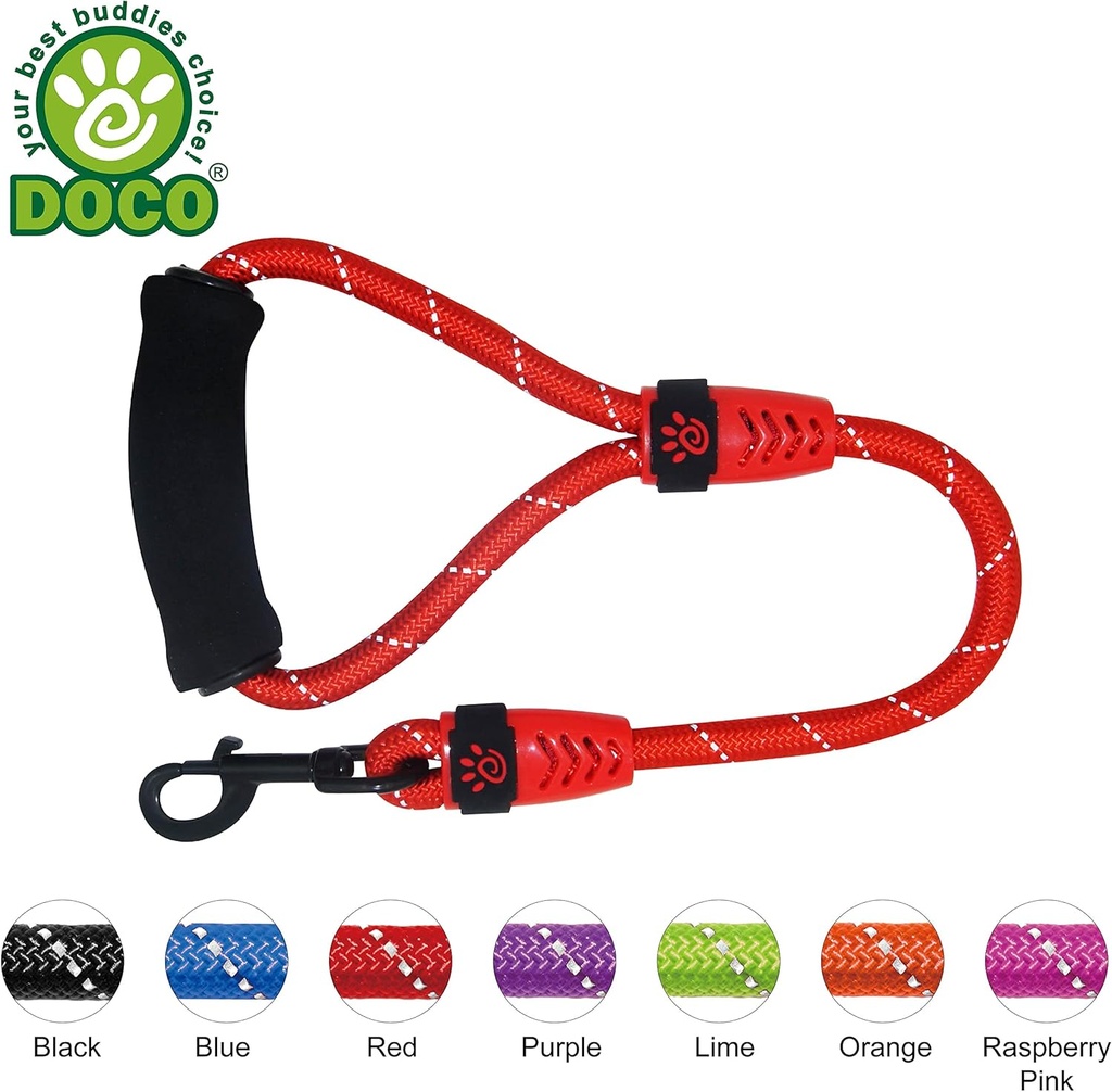 DOCO® 20" Rope Leash W/ ErgoCurve Foam Handle Ver.2 (DCROPE2020)[Color - Black, Size - L]