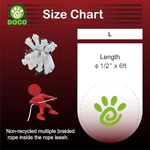 Doco Reflective Rope Leash With Plastic Encased Handle Loop (1/2" Width) - 6ft - Large - DCROPE2072[Color - Black]