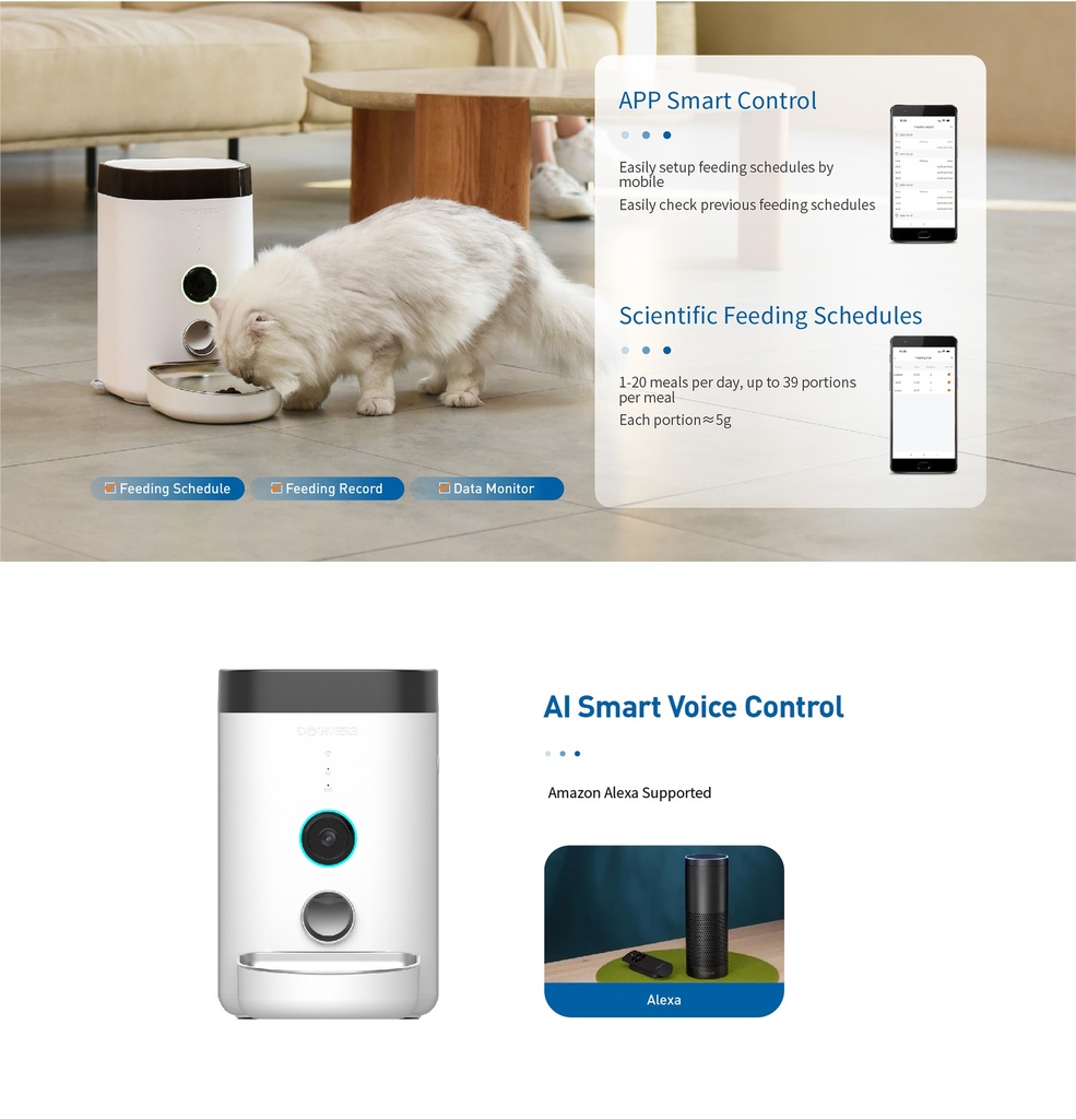 Dogness Panoramic Cam Smart Feeder Pet Food Dispenser With  HD-1080p Wide-View Camera & App Control- 3.6L